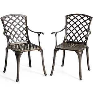 Cast Aluminum Outdoor Dining Chair Patio Bistro Chair in Bronze (2-Pack)