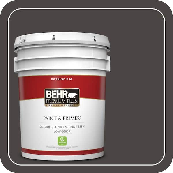 BEHR PREMIUM PLUS 5 gal. #T16-01 Black Pearl Flat Low Odor Interior Paint & Primer