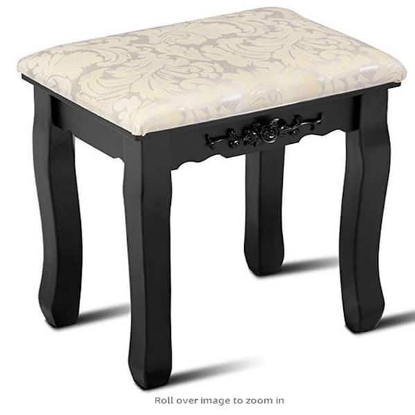Karl home Solid Wood Black Bent Foot Vanity Stool (17.3 in. H x 14.9 in. W x 11 in. D)