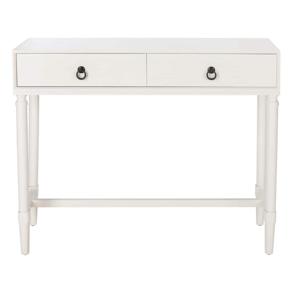 Riviera Elegance White 2-Drawer Carved Console Table with Storage