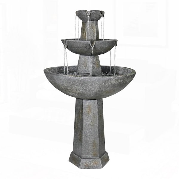 Rustic Nature 43. 3in. H Concrete 3-Tier Tiered Fountain with and LED Lights for Patio, Yard, Indoor/Outdoor Decor