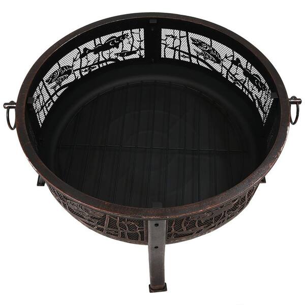 NorthWoods Wood Burning Metal Fire Pit w/ Hook and Lid 