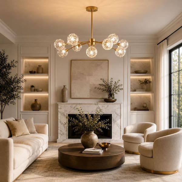 RRTYO Newlin 12-Light Mid-Century Modern Gold Sputnik Chandelier