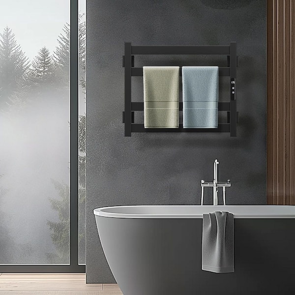 Beige 4-Bar Wall-Mounted Electric Towel Warmer, Hardwired or Plug-In AY1001-1-BE