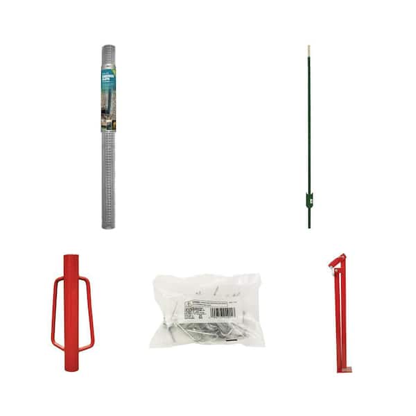 1/2in.x2ft. Hardware Cloth, 1-3/4in. T-Post, 3in. Post Driver, T-Post Clips, Fence Puller