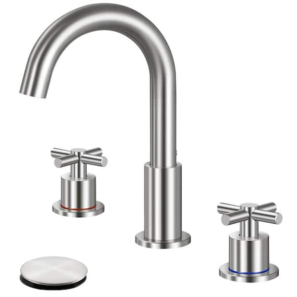 AKLFGN 8 in. Widespread Double Handle Bathroom Faucet 3 Hole Sink Faucet with 360 Rotation and Pop-Up Drain in Brushd Nickel