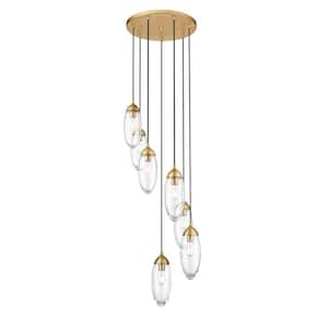 Arden 7-Light Rubbed Brass Shaded Round Chandelier with Clear Glass Shade with No Bulbs Included