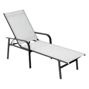 Black Textilene and Aluminum Outdoor Lounge Chair in Gray with 6 Adjustable Backrest and Armrests