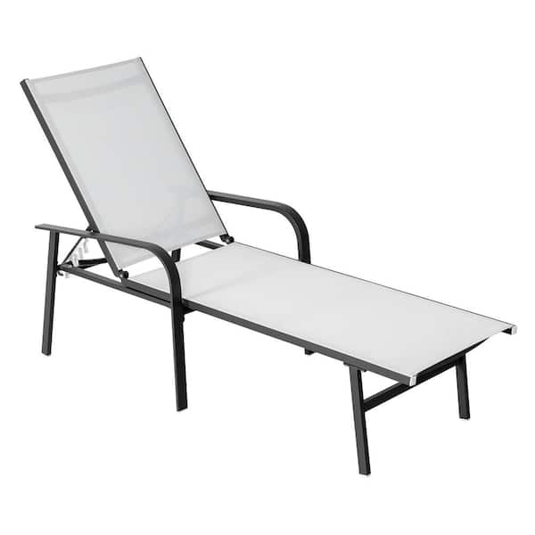 Nuu Garden Black Textilene and Aluminum Outdoor Lounge Chair in Gray with 6 Adjustable Backrest and Armrests