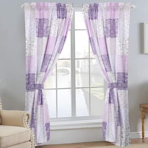 Love of Lilac Lavender Floral Patchwork Straight Purple Rod Pocket Window Curtain Panel/Drapes (2 Piece) w/Tie Backs