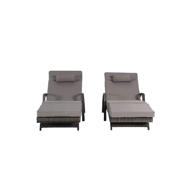 Sudzendf Set of 2 Black Wicker Outdoor Lounge Chair with