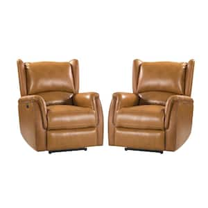 Eduardo Camel Genuine Leather Power Recliner with Wingback Design (Set of 2)