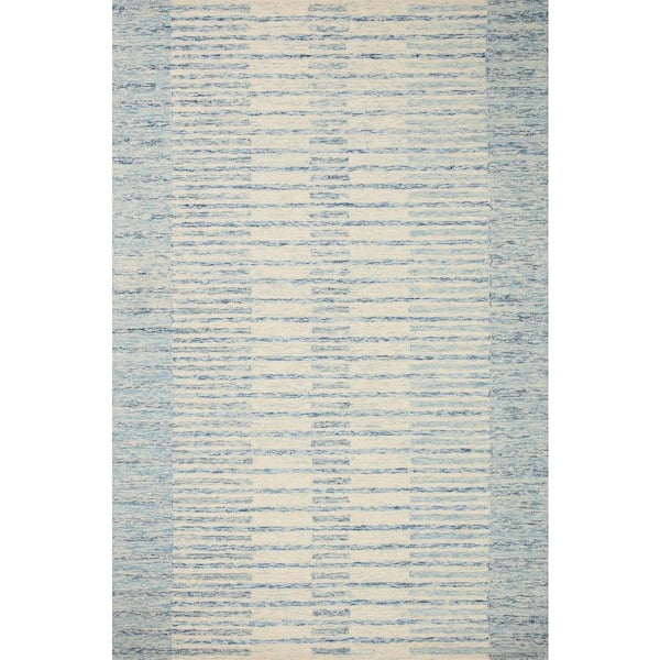 Loloi Chris Loves Julia Chris Collection Ivory/Denim 3 ft. 6 in. x 5 ft. 6 in. Modern Hand Tufted Wool Area Rug