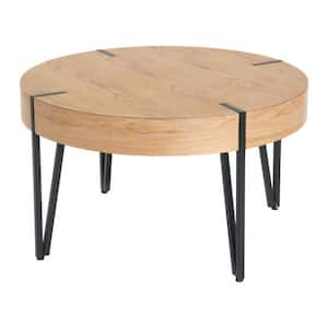 Astoria 31.75 in. Natural Round Wood Coffee Table with Sturdy Metal Legs