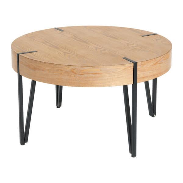 Storied Home Astoria 31.75 in. Natural Round Wood Coffee Table with Sturdy Metal Legs