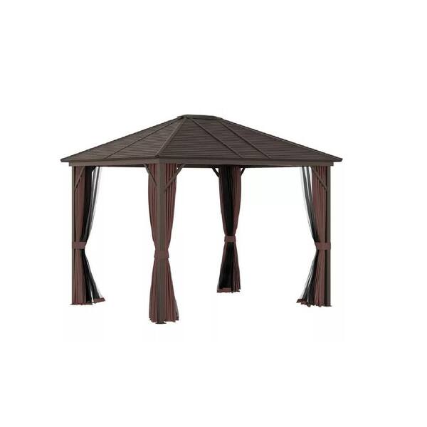 ITOPFOX 10 ft. x 12 ft. Black Hardtop Metal Gazebo with Mosquito Nets, Galvanized Steel for Gardens