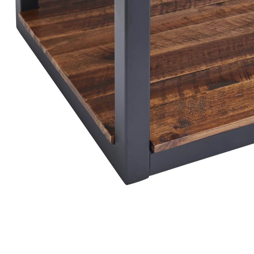 Claremont 43.7" Rustic Dark Brown Wood Bench with Storage Shelf