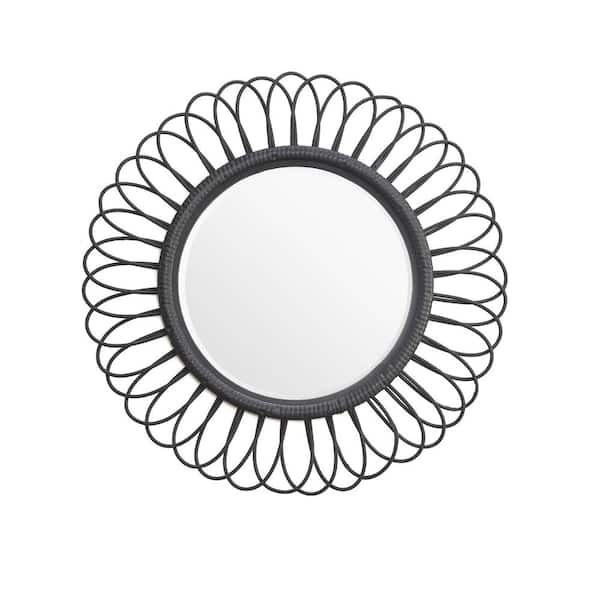 Unbranded Flower Petal 31.5 in. H x 31.5 in. W Round Rattan Black Framed Wall Mirror