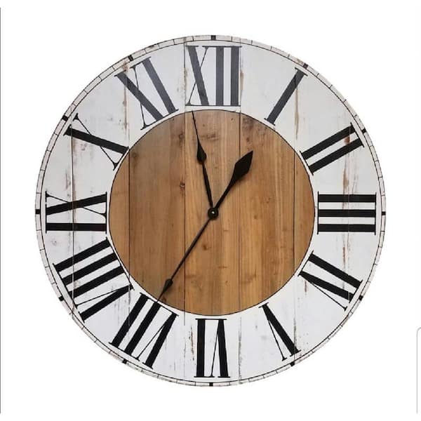 AVERY ST DESIGN CO Bryan 36 White and Brown Farmhouse Wall Clock