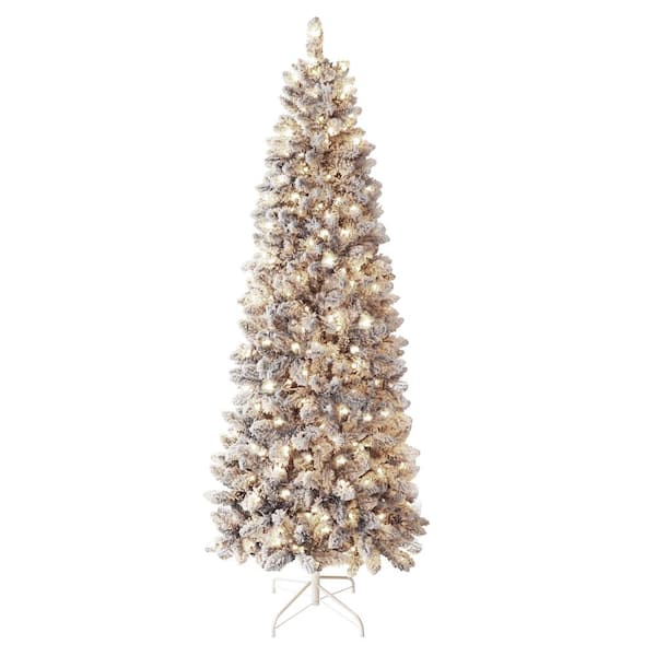VEIKOUS 5.5 ft. Pre-Lit LED Artificial Christmas Tree Pencil Flocked with Warm White Light