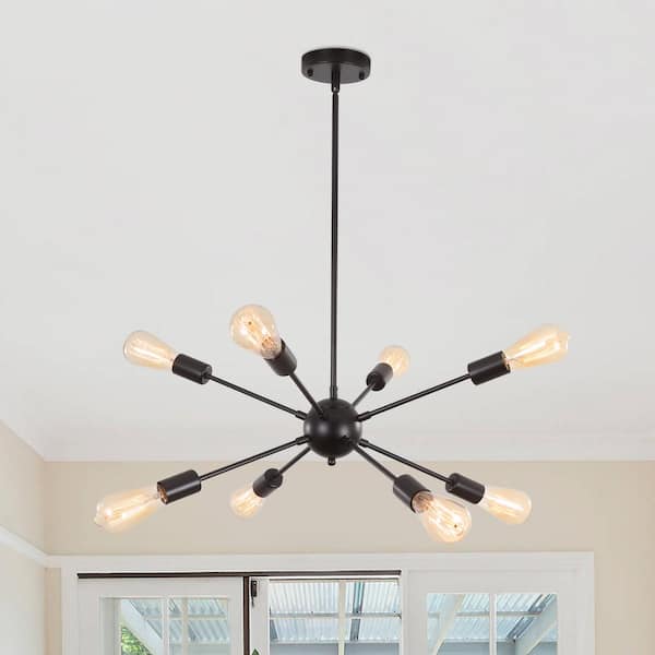 ZJVAIVE 8-Light Matte Black Modern Sputnik Chandelier for Living Room ...