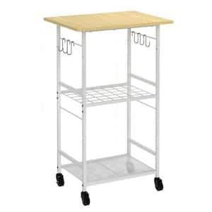 3-Tier White Rolling Kitchen Microwave Cart with Wheels and Hooks, Microwave Table Stand with Adjustable Shelf