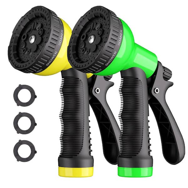 10-Pattern Heavy-Duty Water Nozzle with 360° Adjustable Spray Dial and Non-Slip Grip (2-Pack)