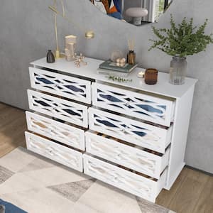 High Gloss Mirrored 8 Glass Drawers 55.1 in. W White Chest Drawer Modern Dresser Storage Cabinet 15.7 in. D x 35.4 in. H