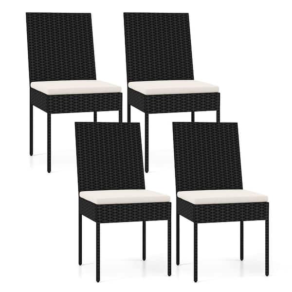 Costway Ergonomic Weather Resistant Metal Outdoor Dining Chairs with White Cushions (Set of 4)
