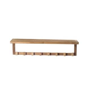35.50 in. x 9 in. Wall Shelf in Natural Teak with 8-Hooks