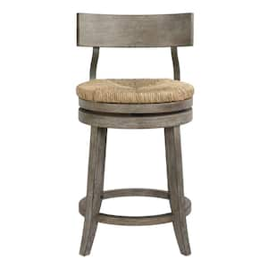 Farmhouse 26in. Wood Counter-Height Bar Stool with Natural Seagrass Seat, Reclaimed Gray