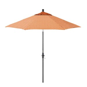 9 ft. Grey Aluminum Market Patio Umbrella with Fiberglass Ribs Crank & Collar Tilt in Lavalier Apricot Pacifica Premium