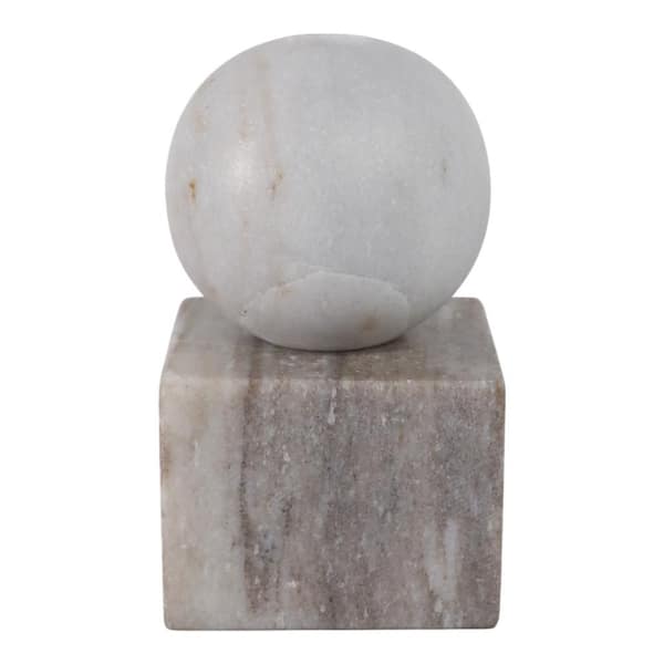 Liv & Skye 3.5 in. x 6.25 in. Multi-Colored Stone Ball On Cube Marble Taper Candle Holder