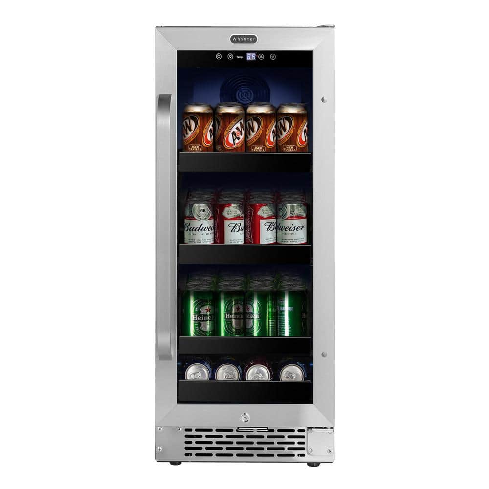 Whynter 15 in. 128 12 oz. Can Built-In Beverage Fridge Cooler w/ Lock, Temp Controls, Glass Door Stainless Steel