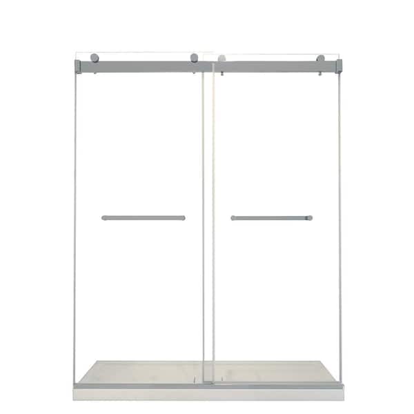 Madou 32 in. L x 60 in. W x 75 in. H Shower Door Glass Panel in Chrome