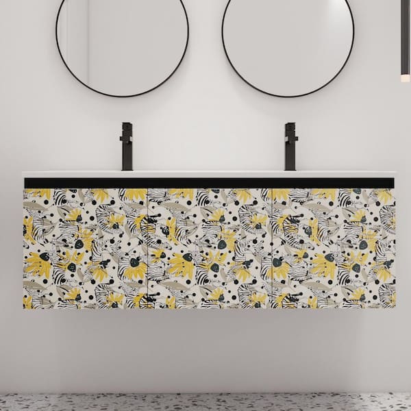 ARTCHIRLY 47.6 in. W x 18.3 in. D x 17.3 in. H Wall Mounted Bath Vanity in Colored zebra with White Ceramic Vanity Top