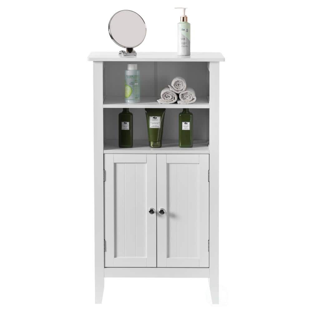 White Wood Freestanding Cabinet with Shutter Doors and Shelves