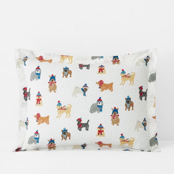 The Company Store Company Cotton White Multi Dogs in Winter Cotton Percale King Sham