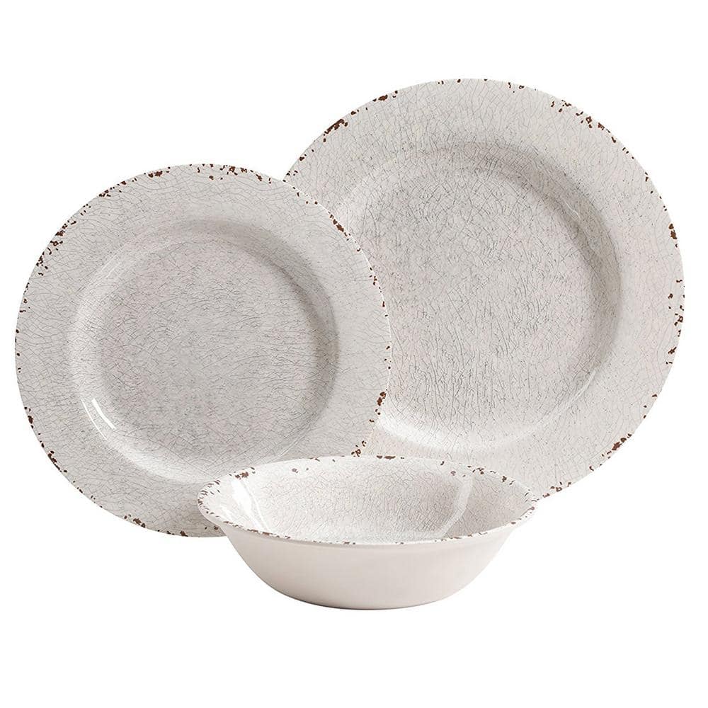 Laurie Gates by Gibson Mauna Ice Melamine Dinnerware 12 Piece Set, Service for 4