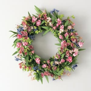 22 in. Artificial Mixed Spring Florals Wreath, Pink