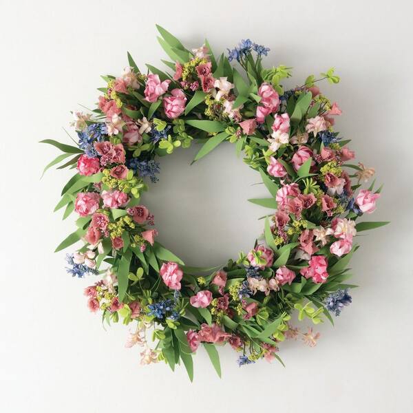 SULLIVANS 22 in. Artificial Mixed Spring Florals Wreath, Pink