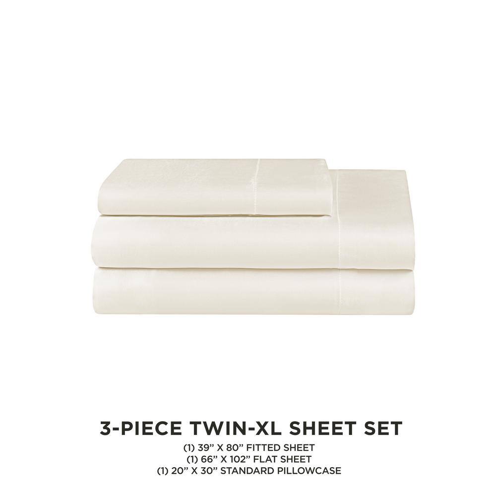 Ivory Twin XL Satin Deep Pocket Sheet Set