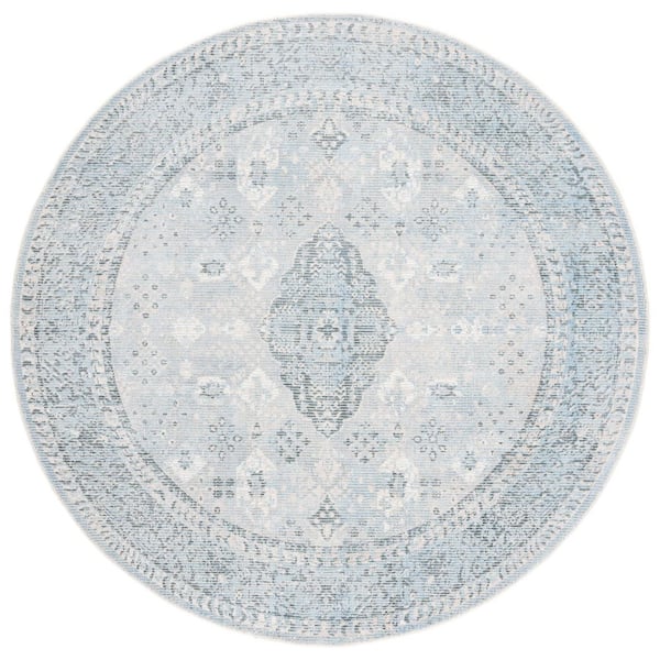 Circular Rug Rvt SAFAVIEH Restoration Vintage 6 ft. x 6 ft. Gray/Light Blue Ornate ...