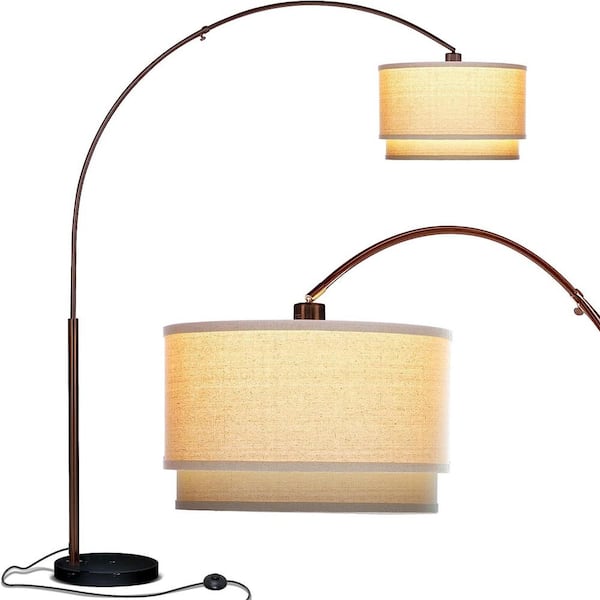 Brightech Mason 81 in. Oil Brushed Bronze Modern 1-Light Adjustable and Extendable LED Floor Lamp with Beige Fabric Drum Shade