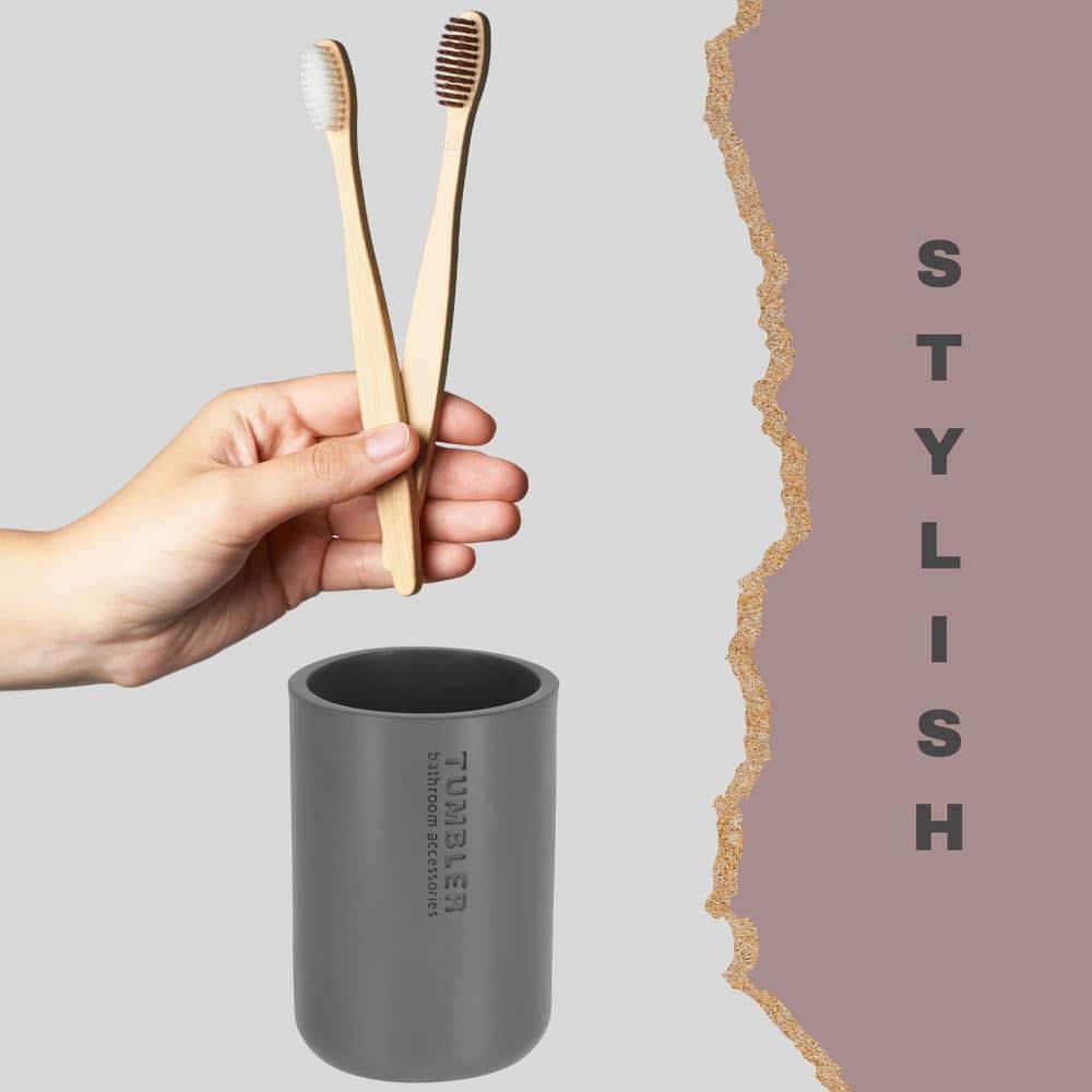 Modern Matte Gray Polyresin Bathroom Tumbler Toothbrush Holder