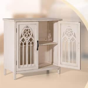 32.3 in. Church Design White Accent Storage Cabinet with 2-Door