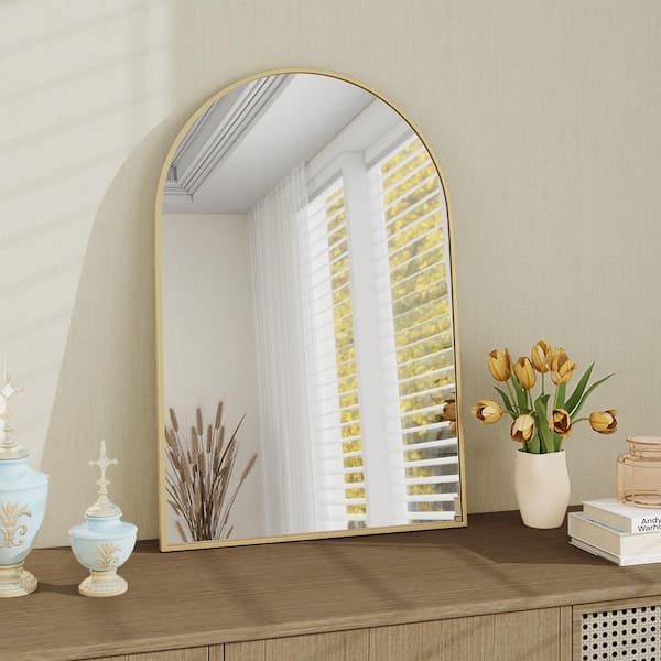 Golden 20 in W x 30 in. H Aluminium Framed Arch Wall Mirror