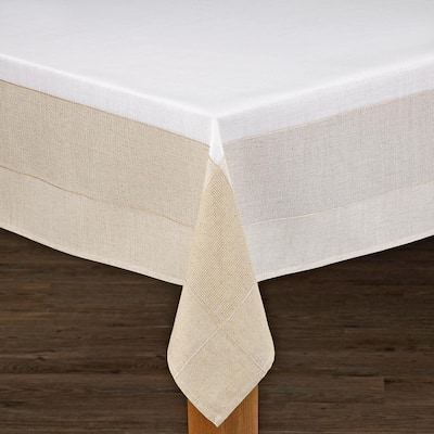 Bohemia 52 in. x 70 in. White/Natural 100% Polyester Tablecloth