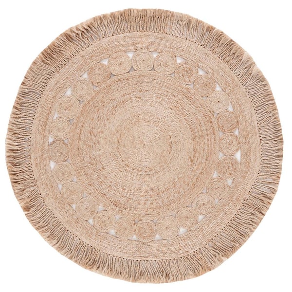 SAFAVIEH Natural Fiber Beige 4 ft. x 4 ft. Woven Ornate Round Area Rug