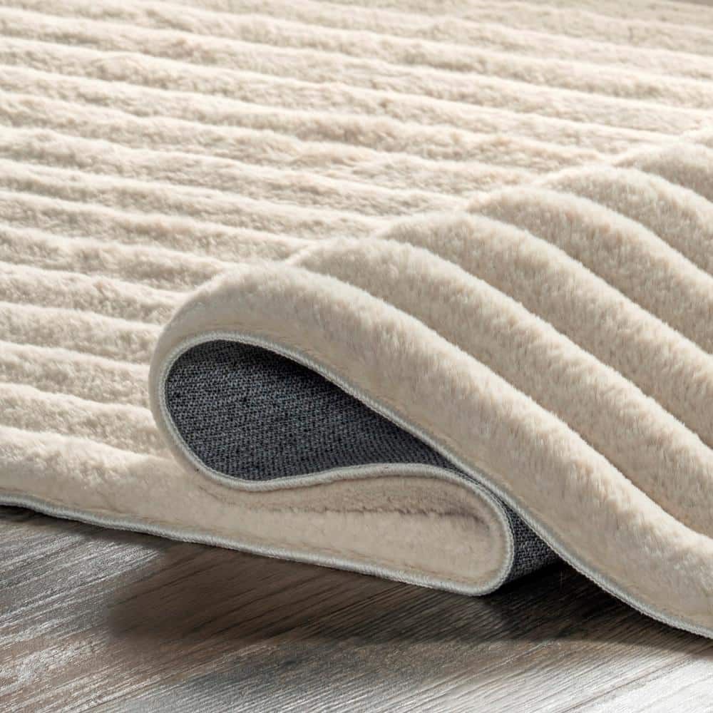 Kai Beige Faux Rabbit Fur Machine Washable Runner Rug